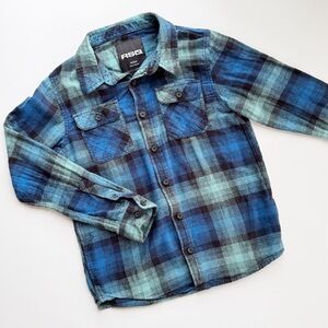 RSQ Kids Blue and Green Flannel Plaid Button Down Shirt
